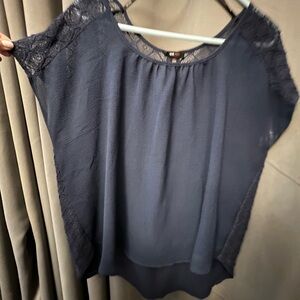 Lace Sleeve Navy Women's Top